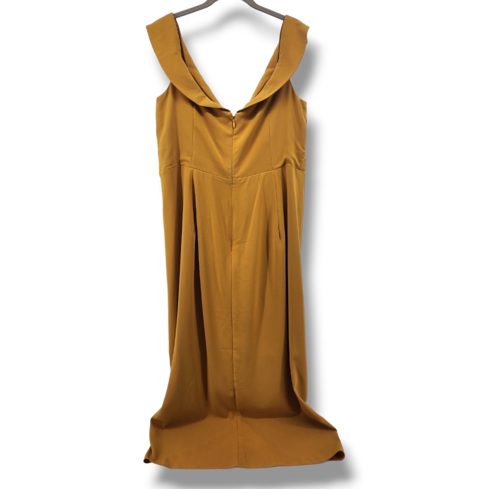 City Chic Rippled Love Off Shoulder Golden Mustard Draped Dress New‎ Size 16 - Picture 3 of 13